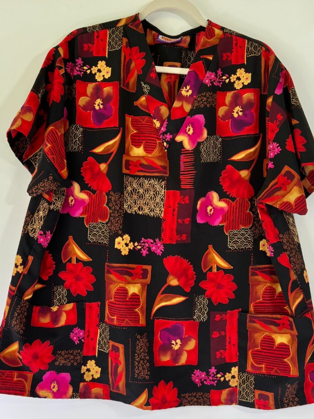 Silky Scrubs Floral Tunic Scrub Top Black Red Purple Gold No Size Colorful